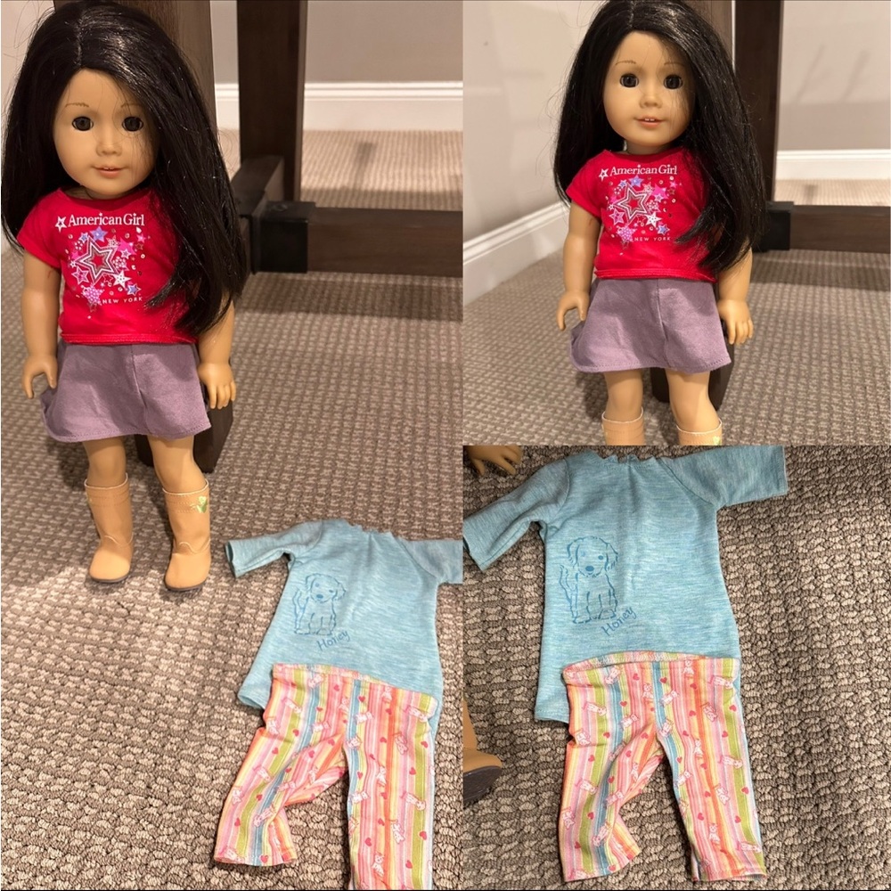 american girl doll + outfits shown in picture